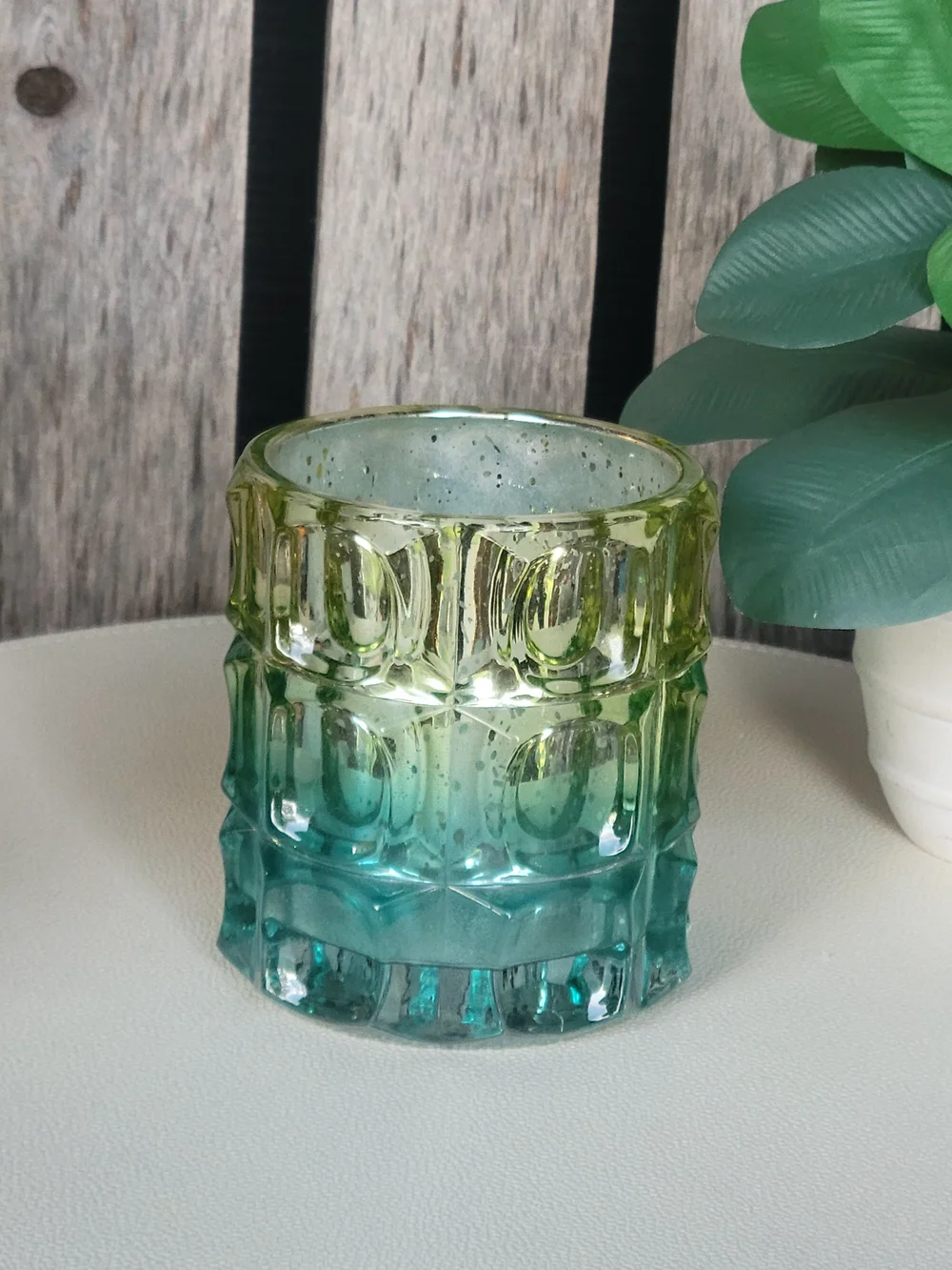 Green to Turquoise Ombre Textured Glass Candle Holder